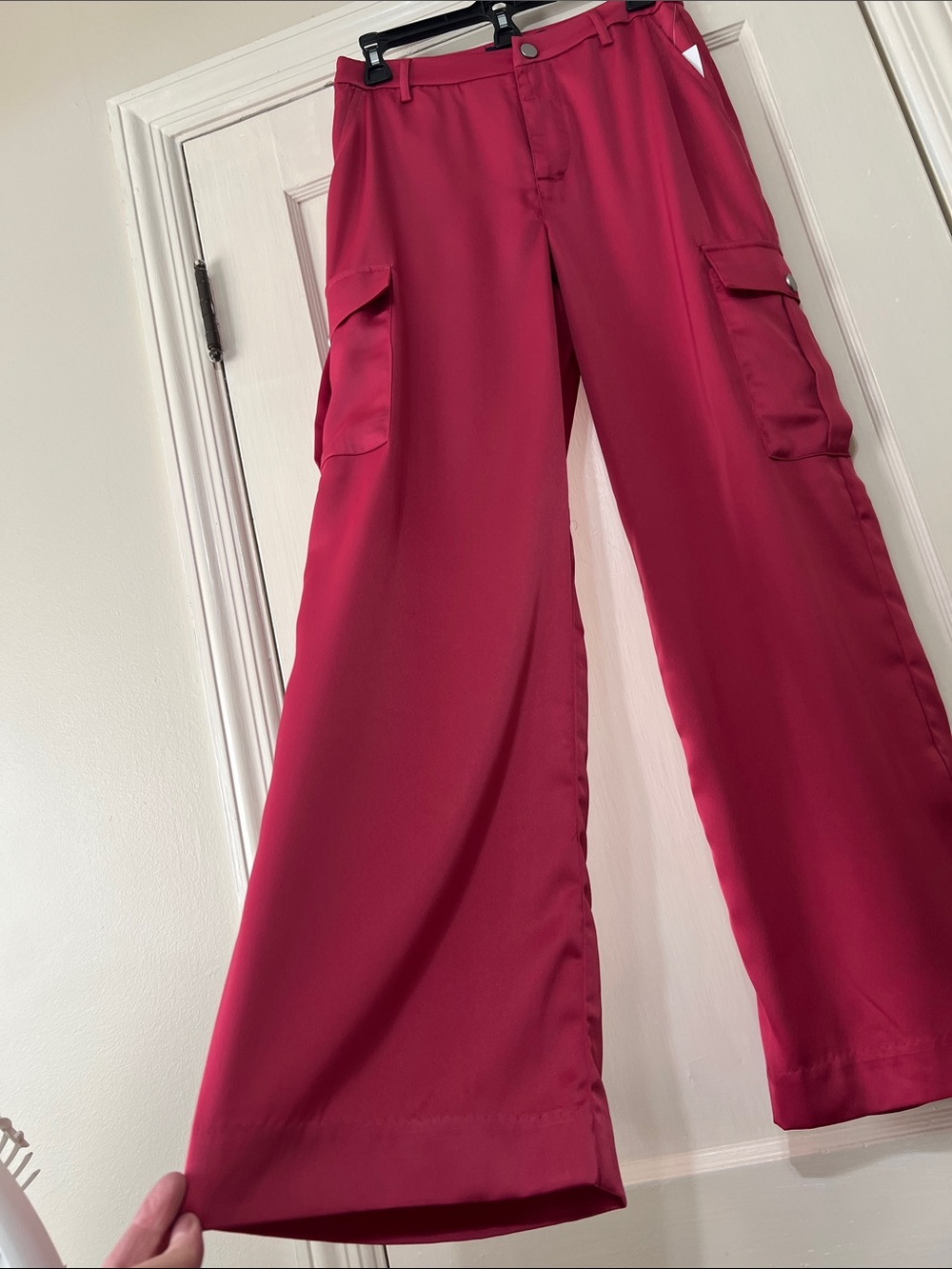 Rachel Pink Satin Wide-Leg Cargo Party Pants
